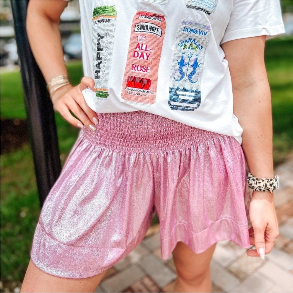 Queen Of Sparkles Pink Metallic Swing Shorts